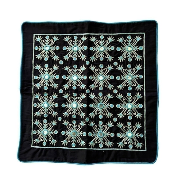 Other - Gold Teal Black Mirror-Inlaid Accent Cushion Cover with Embroidery